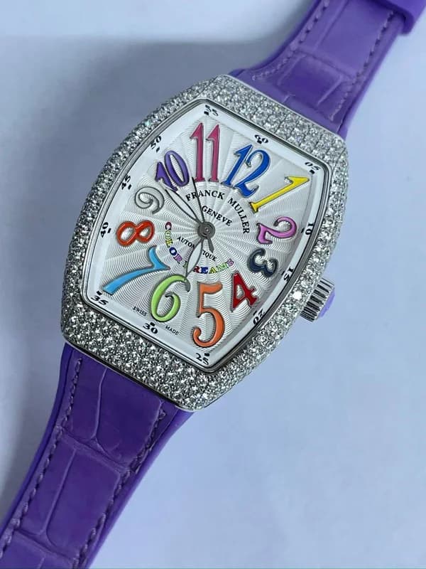 Franck Muller | Automatic Color Dreams 32mm - Purple White Gold Case and Buckle with Factory Diamonds | Condition: New | Year of production 2026 | Original box | Original papers