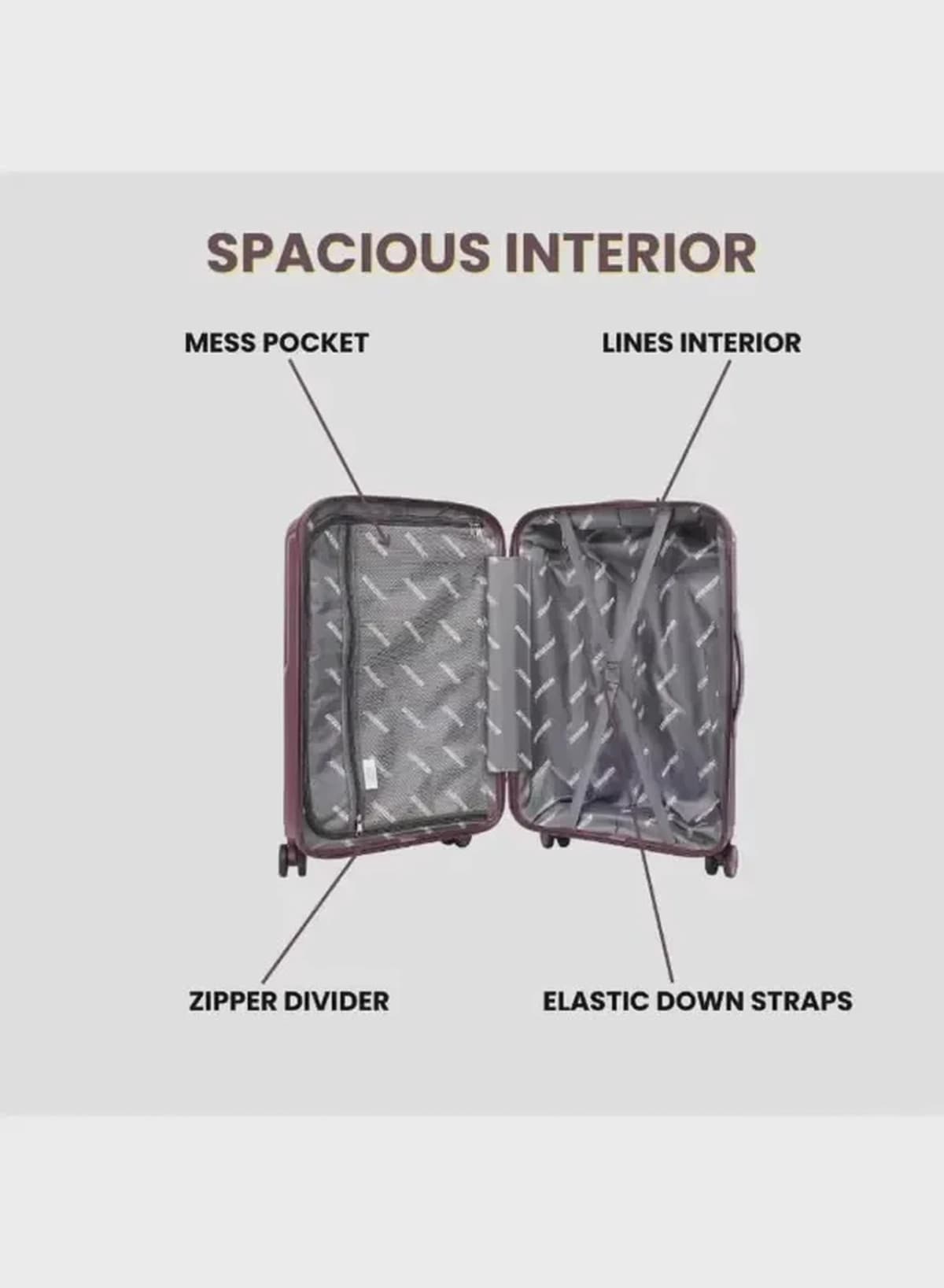 British Tourister 3 Piece Polypropylene Hard Side Spinner Luggage Trolley Set 20/24/28 Inch - Purple-6-6