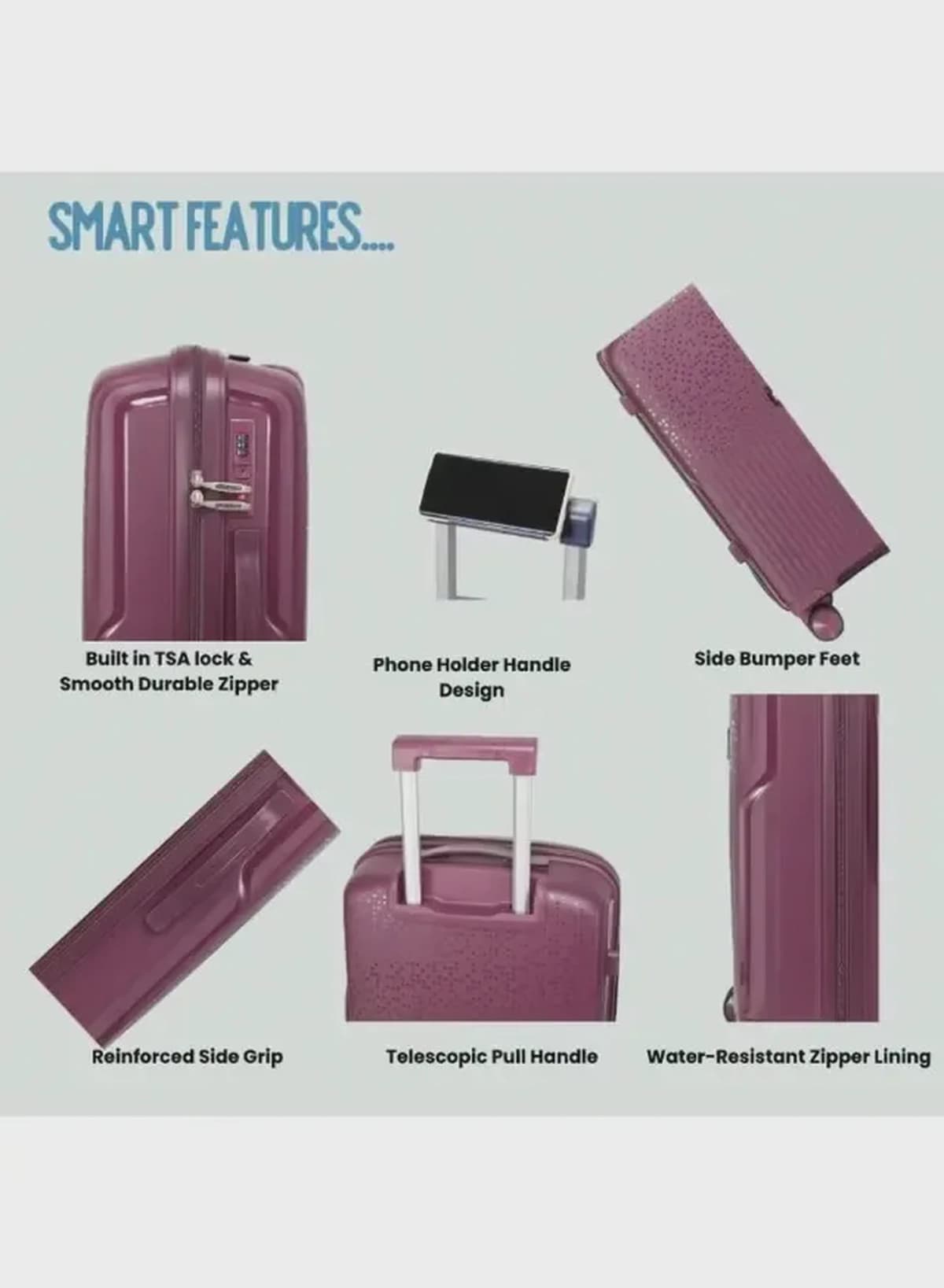 British Tourister 3 Piece Polypropylene Hard Side Spinner Luggage Trolley Set 20/24/28 Inch - Purple-1-1