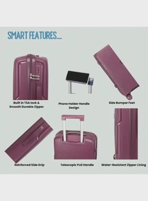 British Tourister 3 Piece Polypropylene Hard Side Spinner Luggage Trolley Set 20/24/28 Inch - Purple