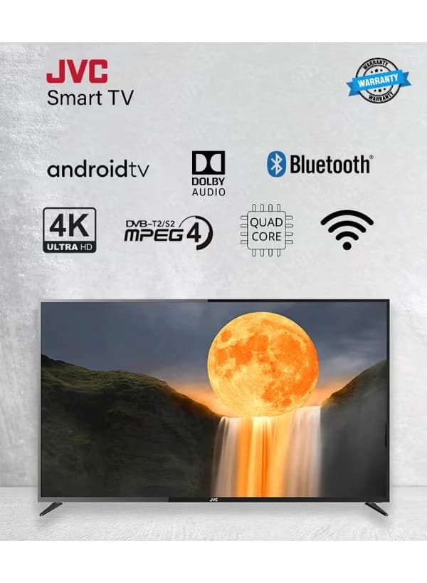JVC 70 Inch Edgeless 4K UHD Android 14 Smart TV With Bluetooth, Web Browser, Dolby Audio LT-70N7105 Black