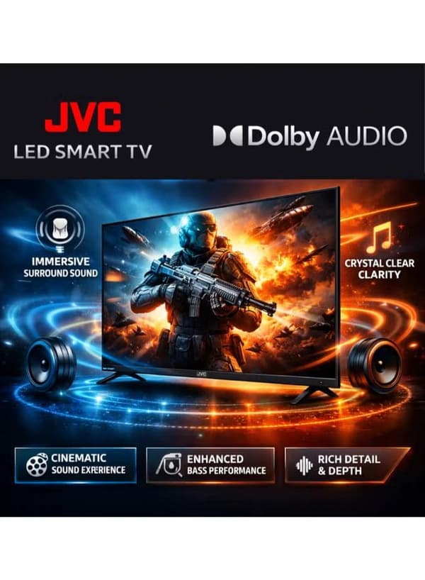 JVC 70 Inch Edgeless 4K UHD Android 14 Smart TV With Bluetooth, Web Browser, Dolby Audio LT-70N7105 Black
