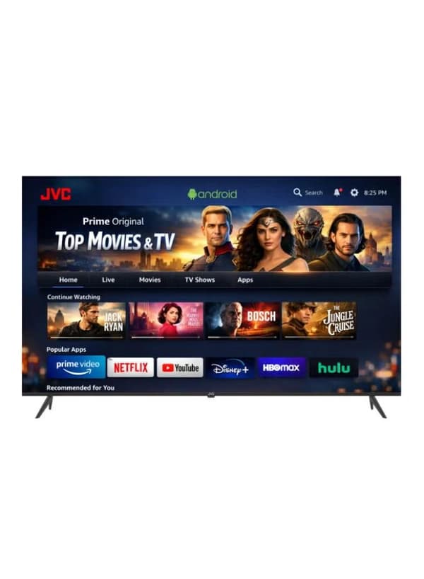 JVC 70 Inch Edgeless 4K UHD Android 14 Smart TV With Bluetooth, Web Browser, Dolby Audio LT-70N7105 Black