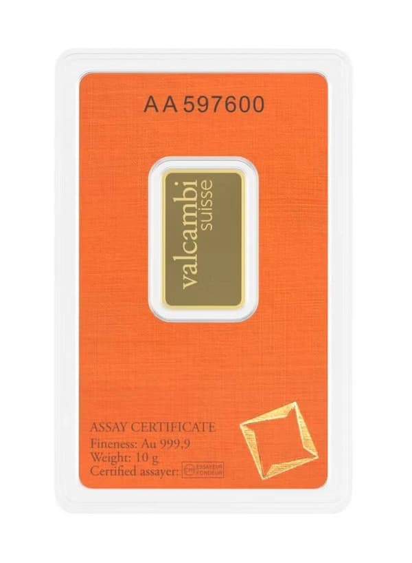 Valcambi Suisse 10g 24K (999.9) Pure Minted Gold Bar - Variable Design