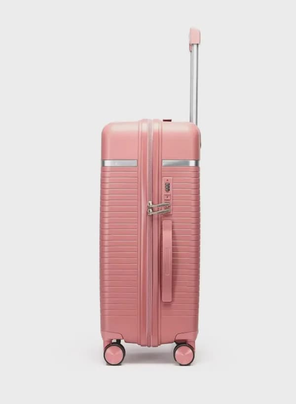 British Traveller 3-Piece Polypropylene Luggage Set | 20”, 24”, 28” Lightweight Suitcases with 360° Spinner Wheels, TSA Lock, Water & Scratch Resistant | Durable Hard Shell Trolley Bags with Telescopic Handle - Pink