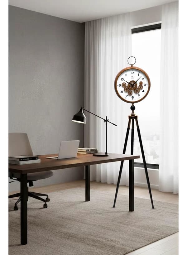 Vogue Venue Premium Vintage Tripod Floor Clock | Adjustable Wooden Stand | Antique Style Decorative Standing Clock for Living Room, Office & Home Décor