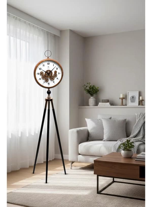 Vogue Venue Premium Vintage Tripod Floor Clock | Adjustable Wooden Stand | Antique Style Decorative Standing Clock for Living Room, Office & Home Décor