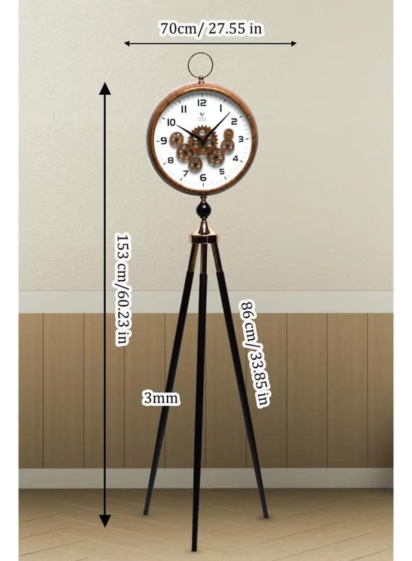 Vogue Venue Premium Vintage Tripod Floor Clock | Adjustable Wooden Stand | Antique Style Decorative Standing Clock for Living Room, Office & Home Décor
