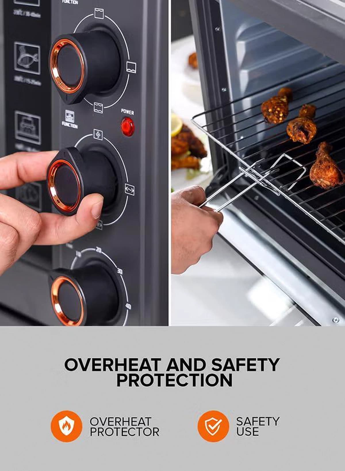 Geepas 58 L Electric Oven 2100 W | With Rotisserie, Convection Functions and Inner Lamp| Easy to Use Control Knobs, 2 Switch Heating Selector, Adjustable Temperature| Perfect for Baking, Roasting, Cooking Meat, Vegetables, Cakes, Etc| 2 Years Warranty 58 L 2100 W GO34060 Black-4-4