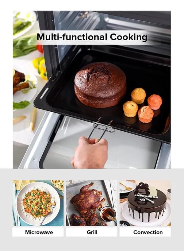 Geepas 58 L Electric Oven 2100 W | With Rotisserie, Convection Functions and Inner Lamp| Easy to Use Control Knobs, 2 Switch Heating Selector, Adjustable Temperature| Perfect for Baking, Roasting, Cooking Meat, Vegetables, Cakes, Etc| 2 Years Warranty 58 L 2100 W GO34060 Black