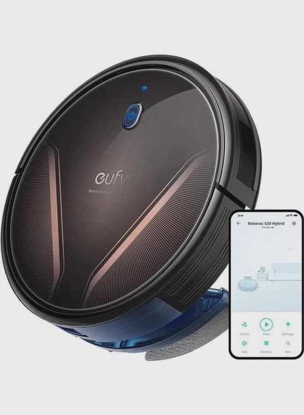 Eufy RoboVac G20 Hybrid Robot Vacuum Cleaner With Mop, Dynamic Navigation, 2500 Pa Strong Suction, 2-In-1 Vacuum and Mop, Ultra-Slim, App, Voice Control, Compatible With Alexa, Ideal For Daily Messes 450 ml 14 W AN.T2258K11.BK Black